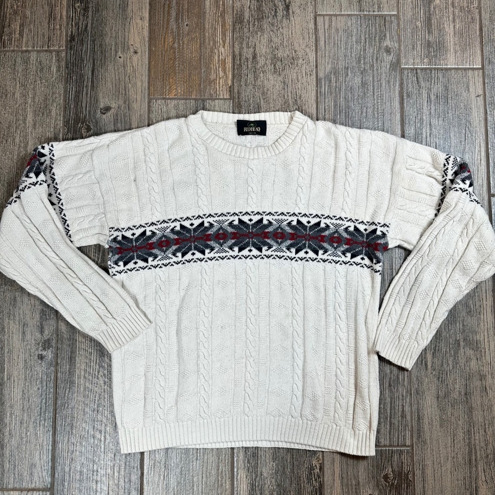 RedHead Made in USA Men's L‎ Cable Knit Sweater Vintage Fair Isle Pattern
